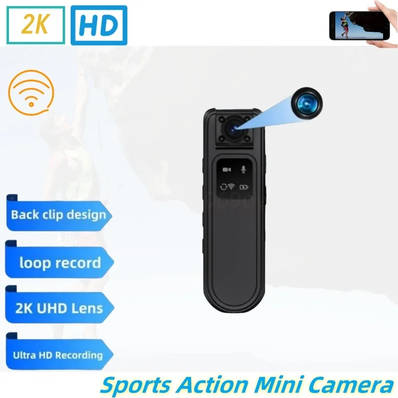 Mini caméra de poche WiFi FHD 2K, petit corps rotatif, enregistreur de vélo extérieur, caméscope portable, caméra vidéo d'action sportive