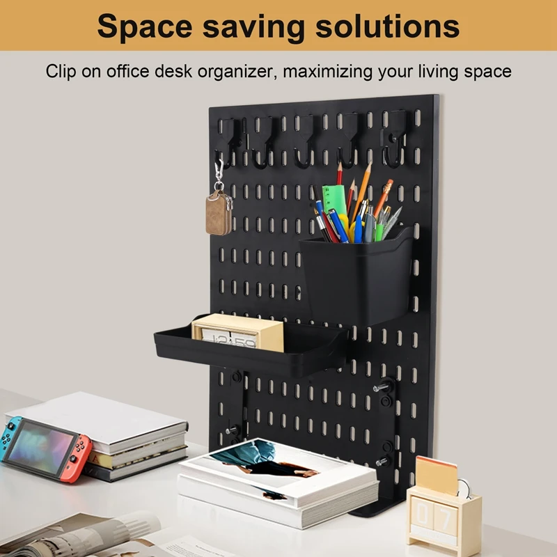 Clip-On Desk Organizer With Pegboards, Clip-On Desktop Storage Rack,Small Desk Extension Shelving Unit For Office Home