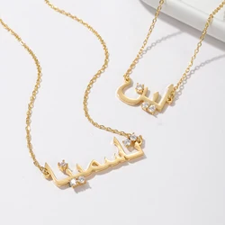 Colar com nome árabe em aço inoxidável personalizado para mulheres, joias banhadas a ouro 18k, diamante personalizado, presente de luxo