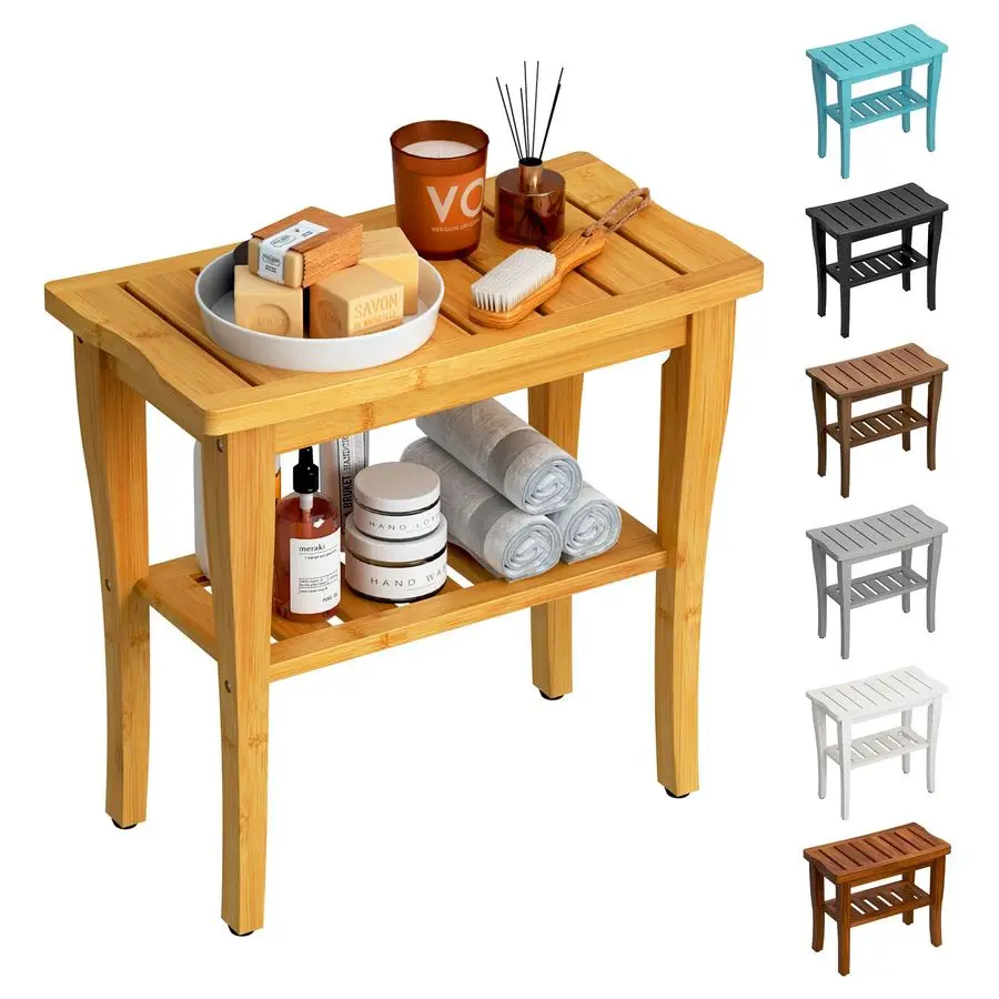 

Shower Bench Stool with Storage Shelf, Waterproof Shower Chair Spa Bath Seat, Shower Stool for Inside Shower, Bathroom Bench Sea