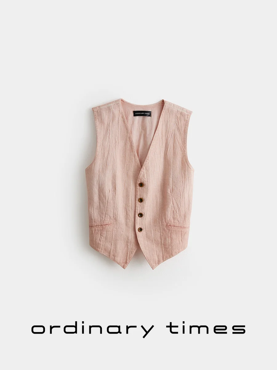 

Жилет из хлопка и льна OrdinaryTimes с V-образным вырезом, повседневный, укороченный, для женщин, осенний сезон, уникальный дизайн