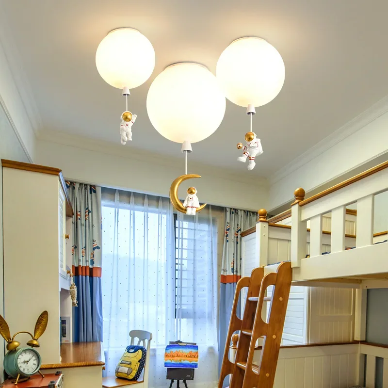 Astronaut Creative Children\'s Room Lamp Bedroom Chandelier Study Room Living Room Ceiling Lamp Astronaut Aisle Round Led Lights