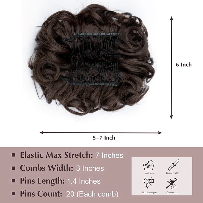 Messy Hair Curly Buns Chignon Hairpiece Extensions Scrunchie Updo Hair Pieces Synthetic Combs in Messy Bun Hair Piece for Women image 3