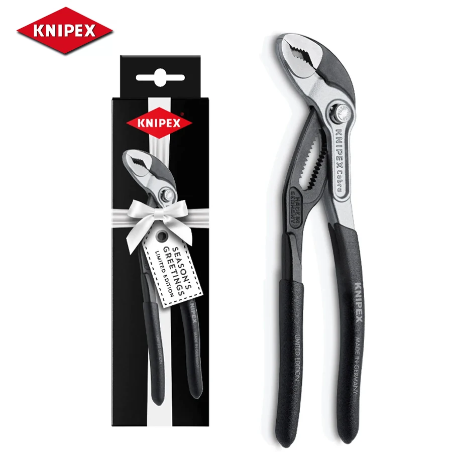 

KNIPEX 87 99 180 S01/2 Cobra Высокотехнологичные плоскогубцы для водяных насосов 180 мм Трубный ключ Двухцветные рождественские черные/белые регулируемые плоскогубцы в коробке