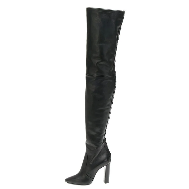 Over Knee Long Boots Lace Up Slim Leg Thigh Boots Women's Plus Size Thick High Heels Black Over Knee Boots for Autumn Winter