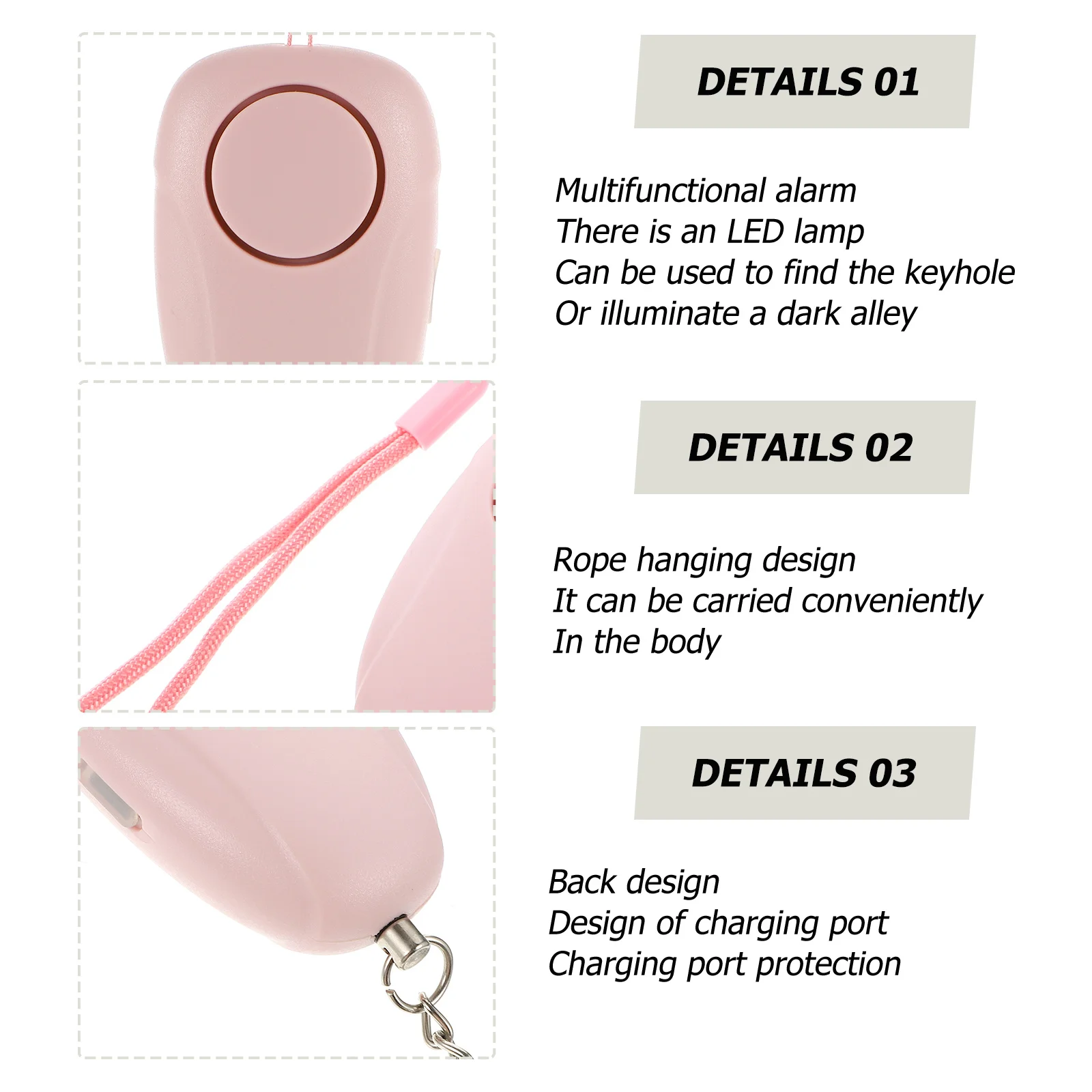 إنذار السلامة الشخصية للنساء إنذار الأمن في حالات الطوارئ 120db بصوت عال LED ضوء للمشي ليلاً تشغيل الكلاب