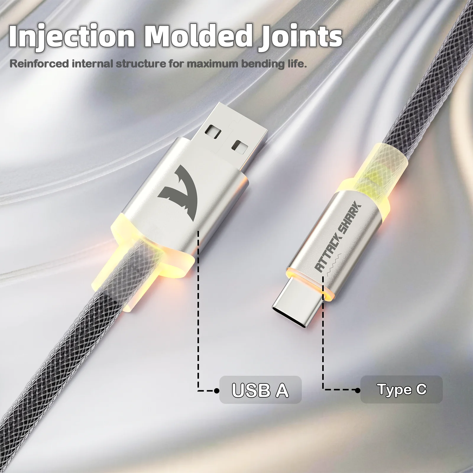 ATTACK SHARK C01 Ultimate RGB Coiled Keyboard Cable, Braided Aviation Plug USB-C 8K Sync LED Breathing Gradient — zdjęcie produktu 5