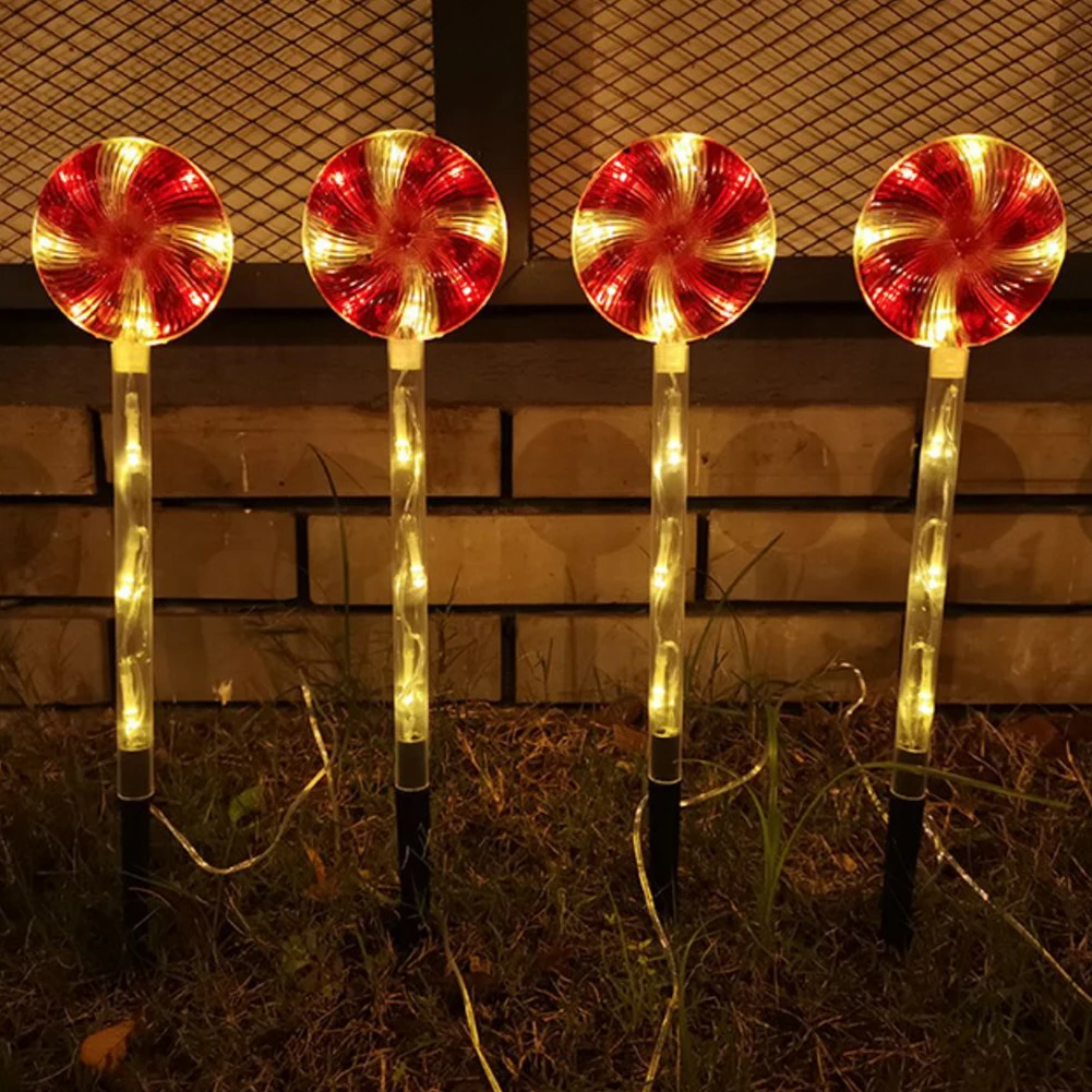 

Solar Led Candy Cane Pathway Lamp 8 Modes Outdoor Lollipop Lights For Christmas New Year Holiday Decor