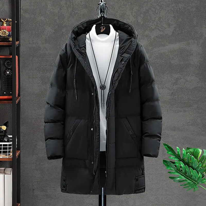 

Новая мужская хлопковая куртка, зимняя теплая куртка с капюшоном средней длины, мужская одежда большого размера, повседневный стиль на молнии