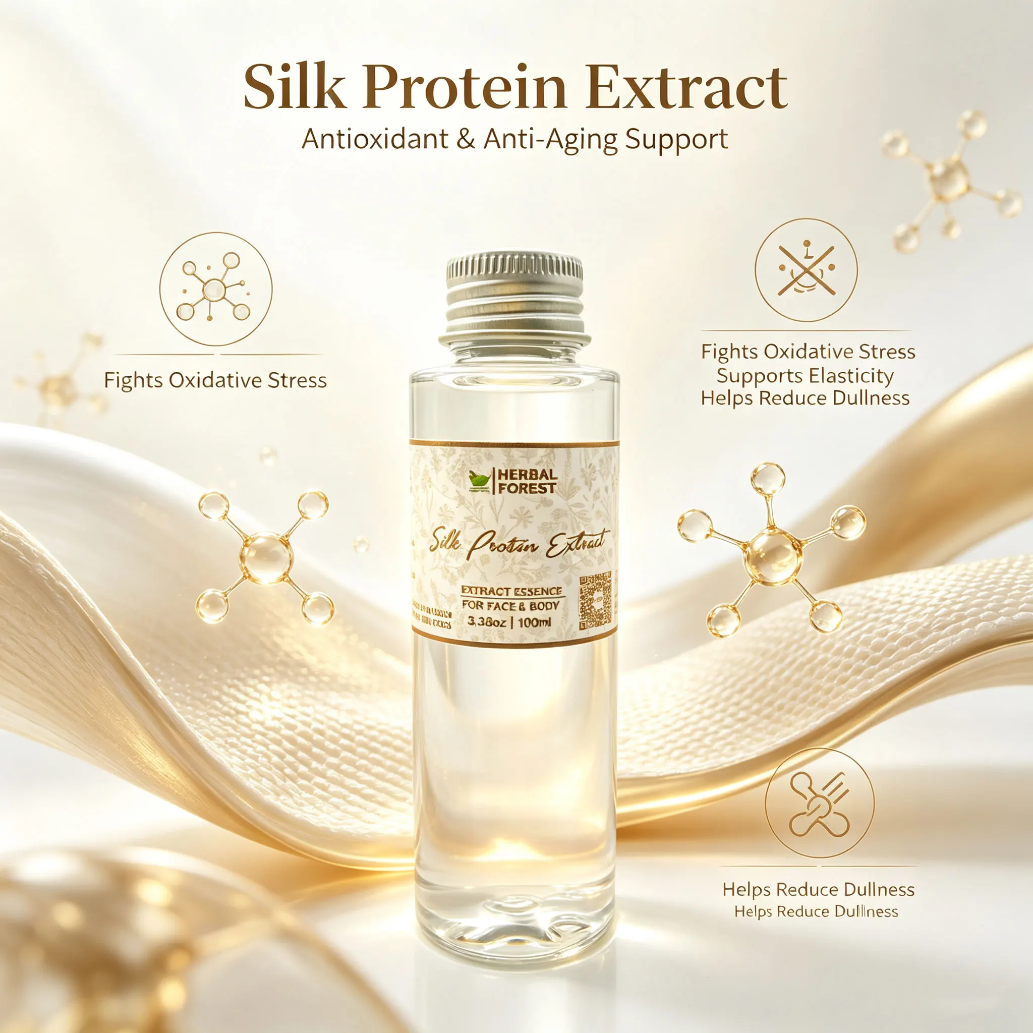 Silk Protein Extract Liquid Essence, Cosmetic DIY Raw Material, Moisturizing Anti‑aging Whitening Skin Care Additive