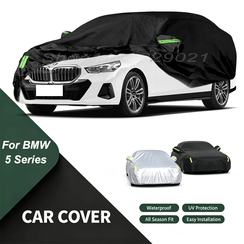 Full Car Cover For BMW 5 Series All Weather Outdoor Snow Sun UV Dustproof with Reflective Strips Wind Straps