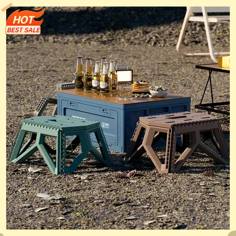 Contenitore Pieghevole per Campeggio all'Aperto, Organizer Portatile per Bagagliaio Auto, Sgabello Integrato, Tagliere, Scatola per Picnic e Viaggi