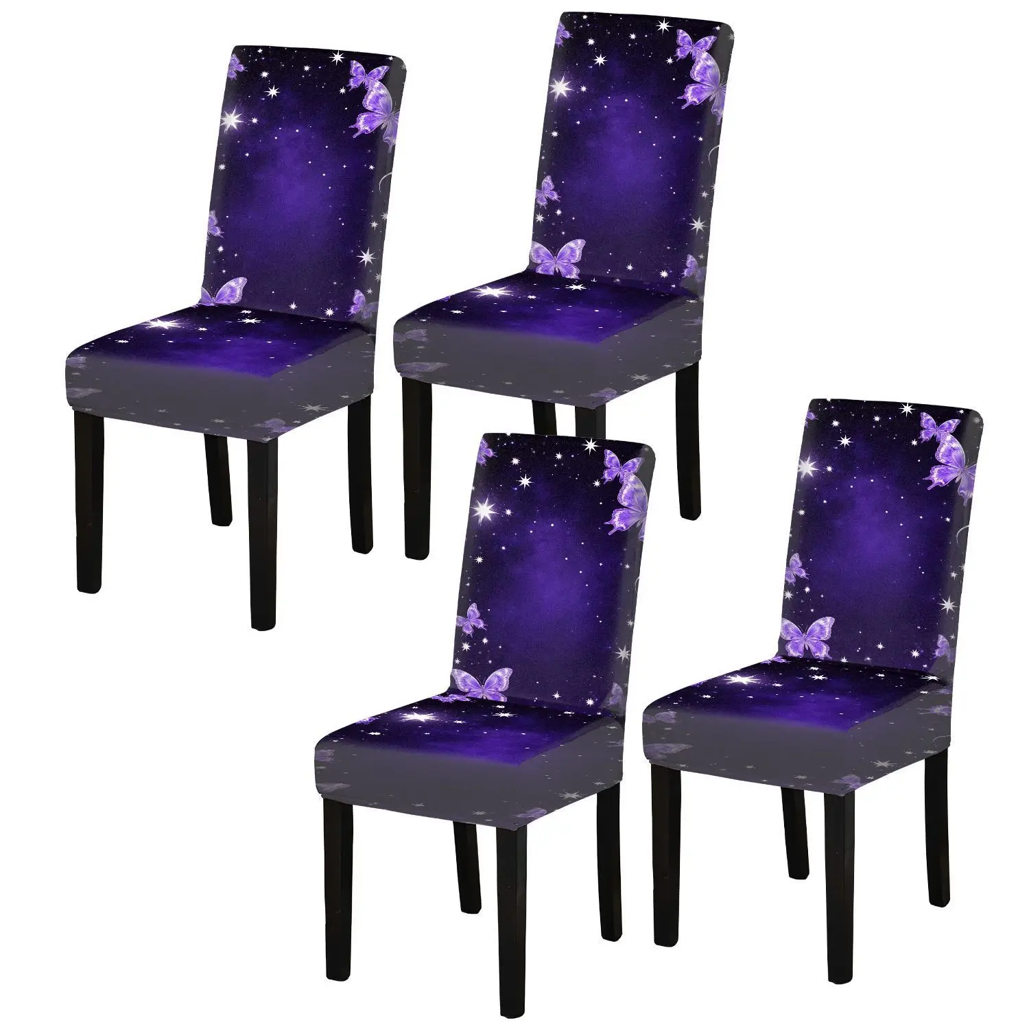 Elastic printed dining chair cover, dream butterfly feather pattern, non-slip and scratch-proof suitable for home dining chairs