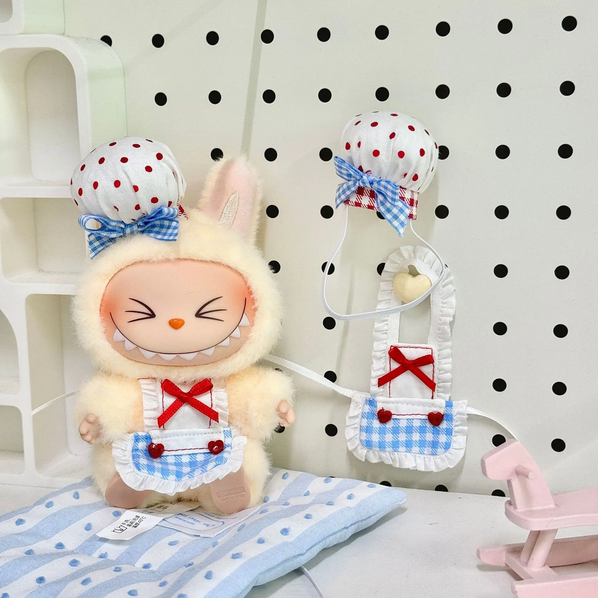 

Adorable Chef - themed Outfit For 1st - 3rd Gen 15/17cm Labubu Dolls Bunny - Ear Plush Costume With Polka - Dot Chef Hat