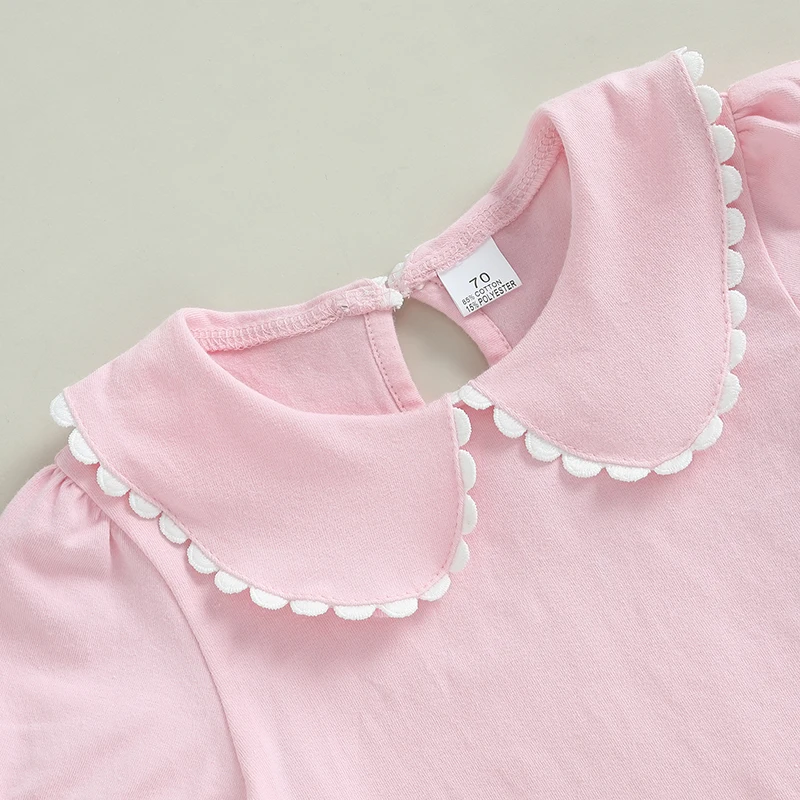 

Adorable Baby Girl Summer T-Shirt with Cute Doll Collar and Stylish Contrast Color Short Sleeves for a Casual Look