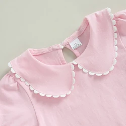 Adorable Baby Girl Summer T-Shirt with Cute Doll Collar and Stylish Contrast Color Short Sleeves for a Casual Look