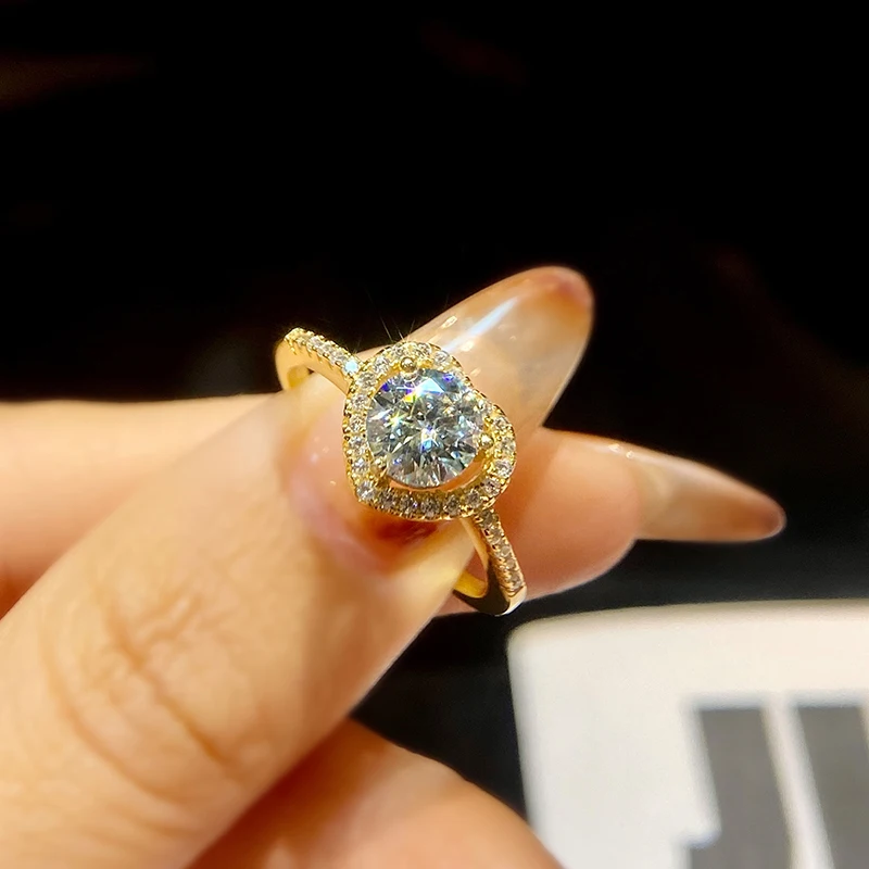 

Сертифицированные кольца GRA 1 карат с муассанитом и бриллиантами, золотое сердце любви, круглые кольца с камнями для женщин, настоящее серебро 925 пробы, роскошные ювелирные изделия