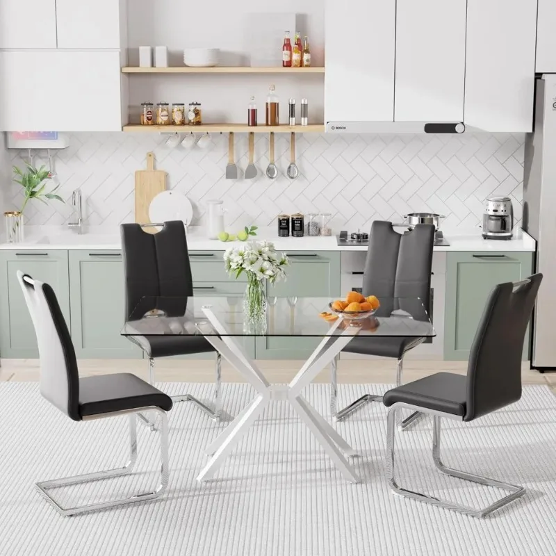 Modern Rectangular Glass Dining Table Set for 4, 47