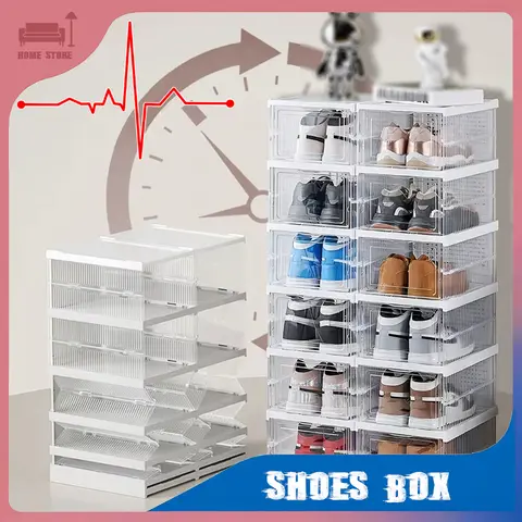 Foldable Dustproof Shoes Box Transparent Stackable Thickened Plastic Bins with Lids Multi-layer Sneaker Shoe Organizer Boxes