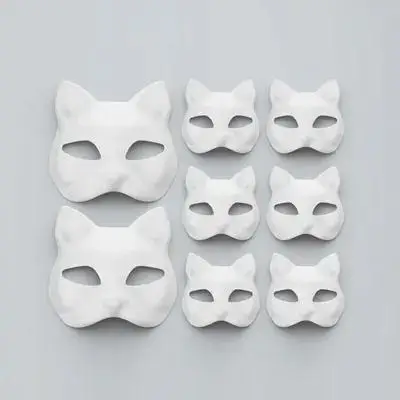 

8 White Unpainted Masks Handmade Cat Face Mask Paintable Masquerade Diy Unpainted Mask Supplies Cosplay Prop Halloween Party