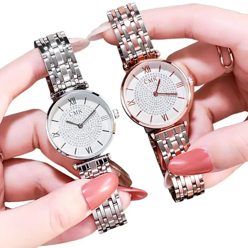 Luxury Rhinestone Steel Band Women Quartz Watch Roman Numeral Dial Ladies Fashion Business Dress Wristwatch Reloj Mujer Relojes