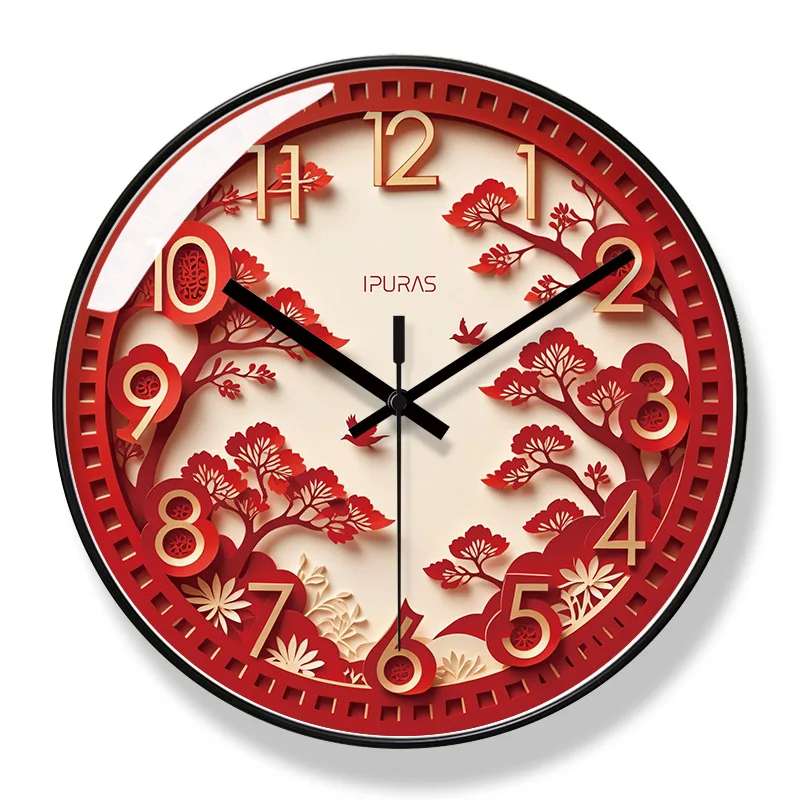2025 New 10/12/14-inch Chinese-style Paper-cut Painting Wall Clock Living Room Creative Simple Silent Fashion Quartz Clock Watch
