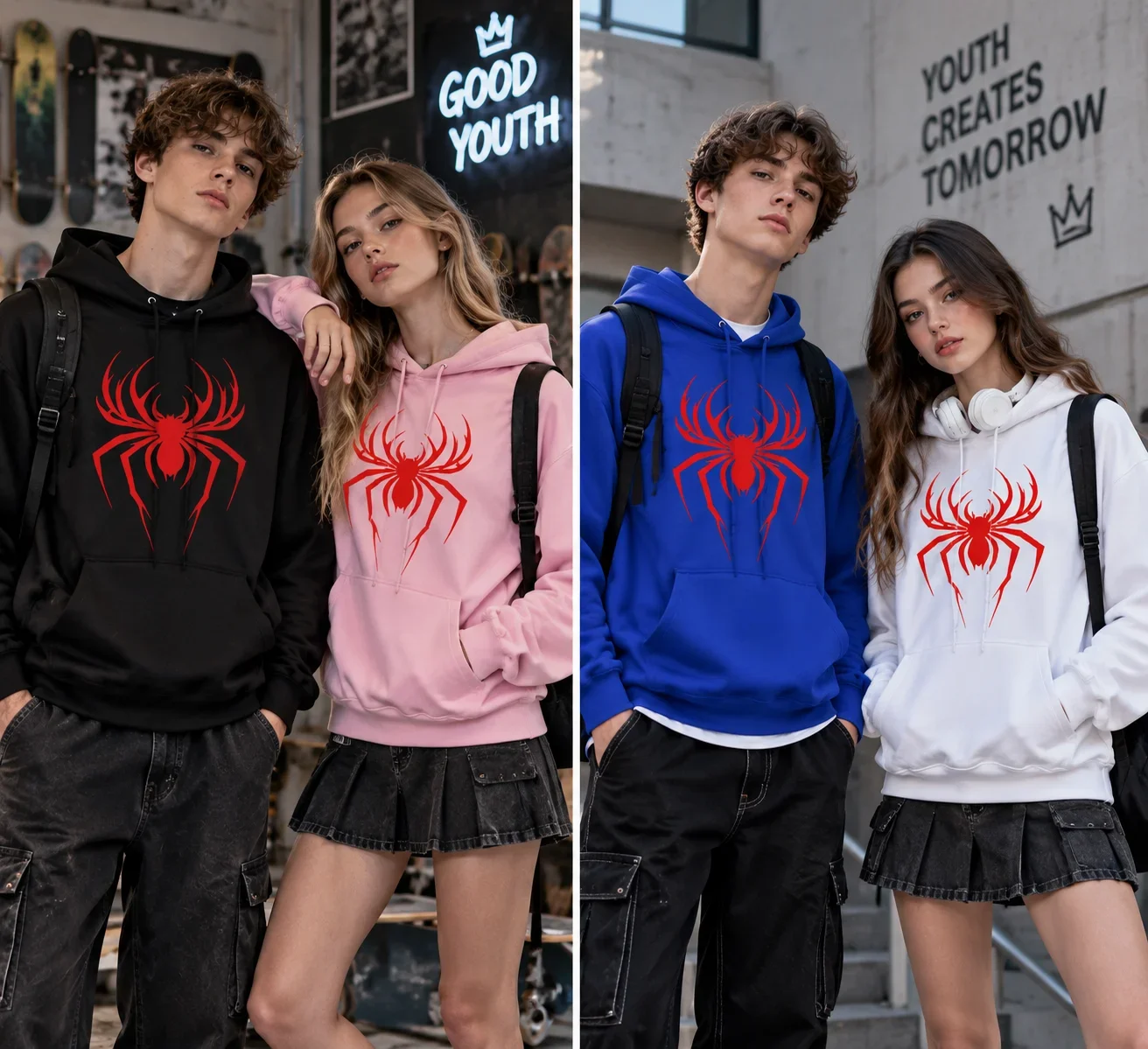 2026 New Spring Autumn Casual Sports Family Matching Hoodie,Minimalist Red Spider Print,Harajuku Street Style for Men Women Kids
