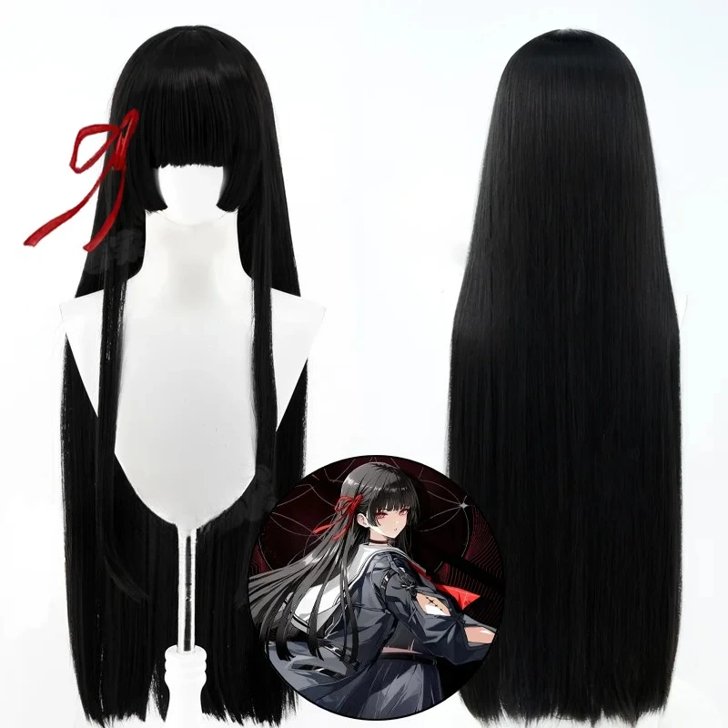 Wuthering Waves Chisa Cosplay-Perücke, Hime-Schnitt, langes, glattes, schwarzes Haar, Chisa-Outfit für Halloween, Party, Frauen, Mädchen, Karneval