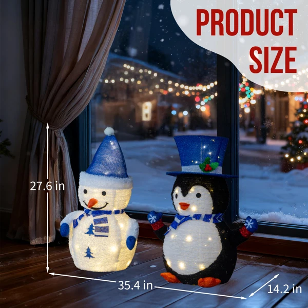 2pcs  28in  雪人企鹅组合 羊圈绒布 100L暖白皮线灯   伸缩款 圣诞灯饰经典元素 4.5V 3.6W 美规-21