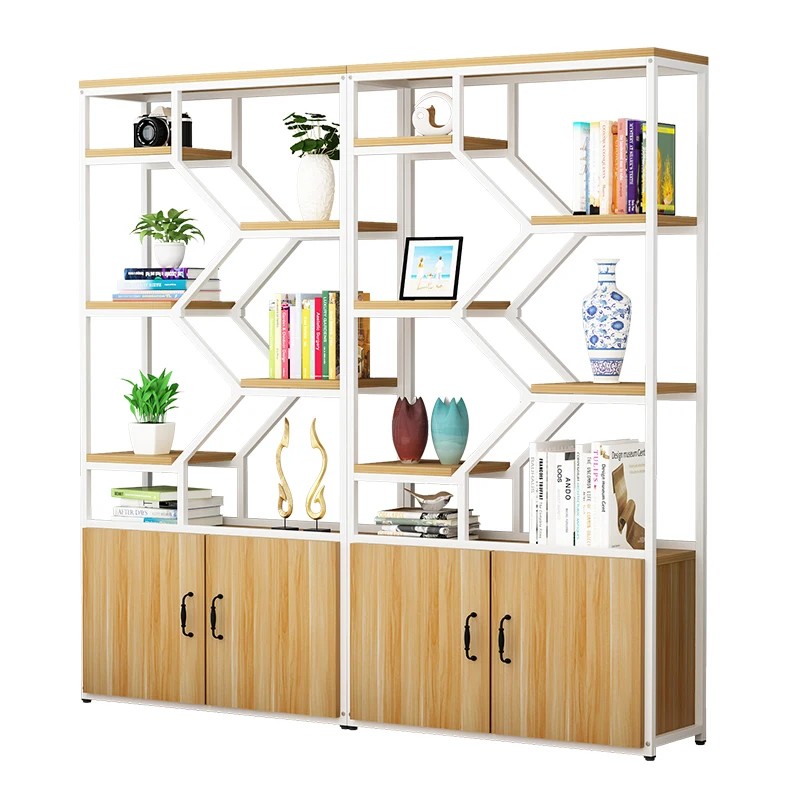 Fashion household bookshelf storage life library wooden wrought iron bookshelf bookcase