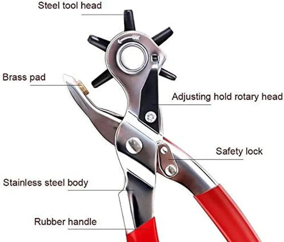 Eyelet Hole Puncher Leather Belt Hole Punch Plier Revolve Sewing Machine Bag Setter Tool Watchband Strap Household leathercraft