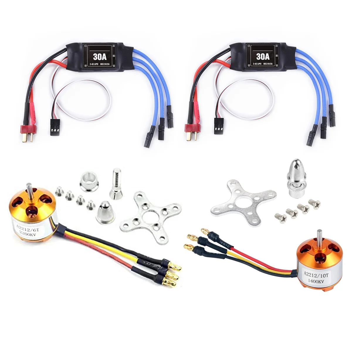 B02B-2Pack 2212 1400Kv/2200Kv Brushless Outrunner Motor with Mount 10T/6T+30A ESC for Rc Aircraft Quadcopter UFO