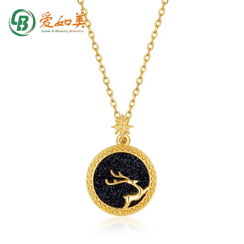 

Moon Deer Blue Crystal Sand 18K Gold PT950 Platinum Silver Plated 7-Layer Gold Pendant Female Cute Simple Christmas Reindeer