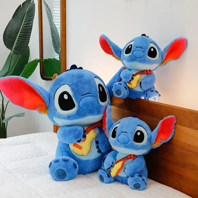 Disney Cartoon Guitar Stitch Backpack Doll Creative Cool Handsome Stitch Plush Doll Funny Cute Girls Lovely Birthday Gift Toy