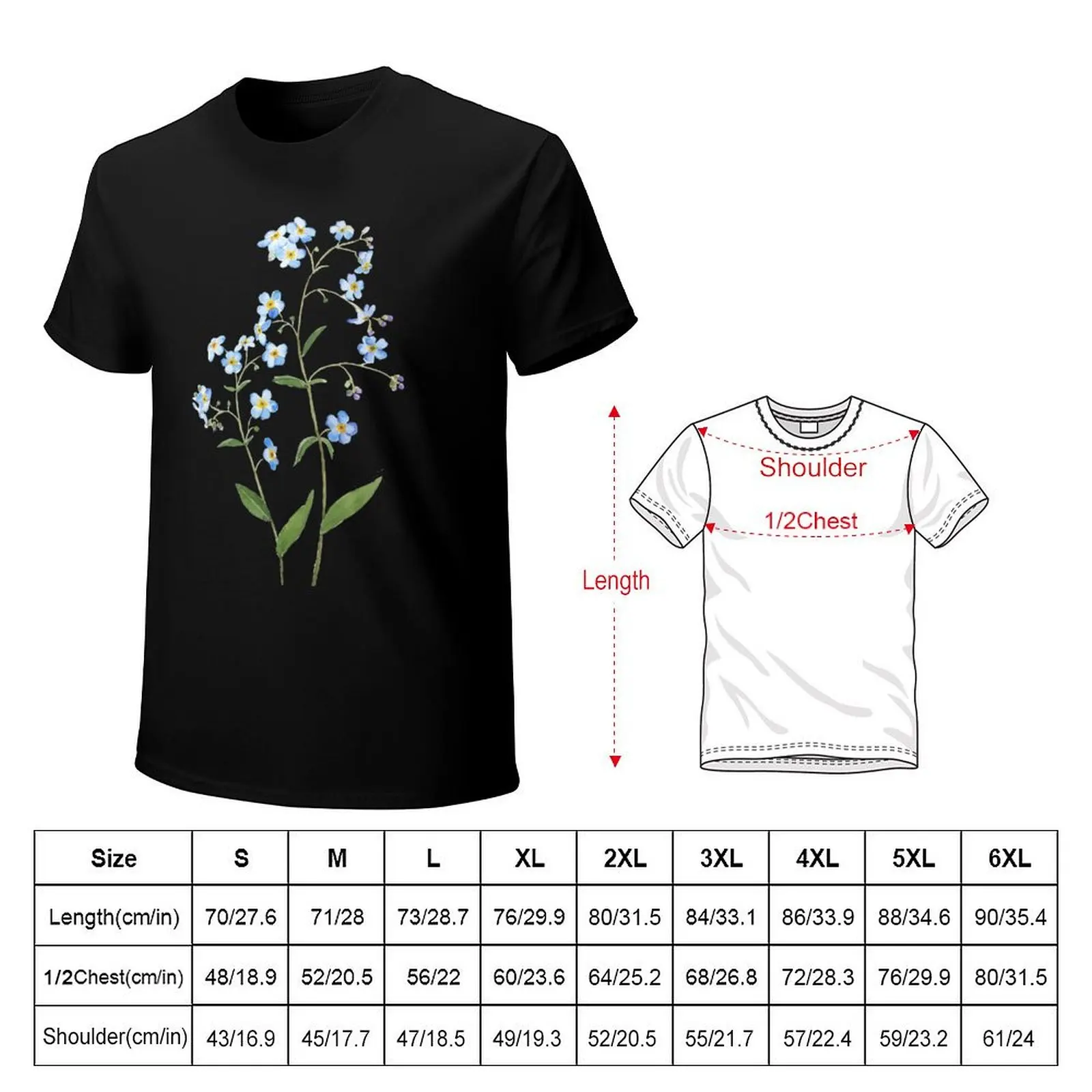 hand painted blue forget me not flowers 2021 watercolor T-Shirt Work Short Sleeve Cotton Top