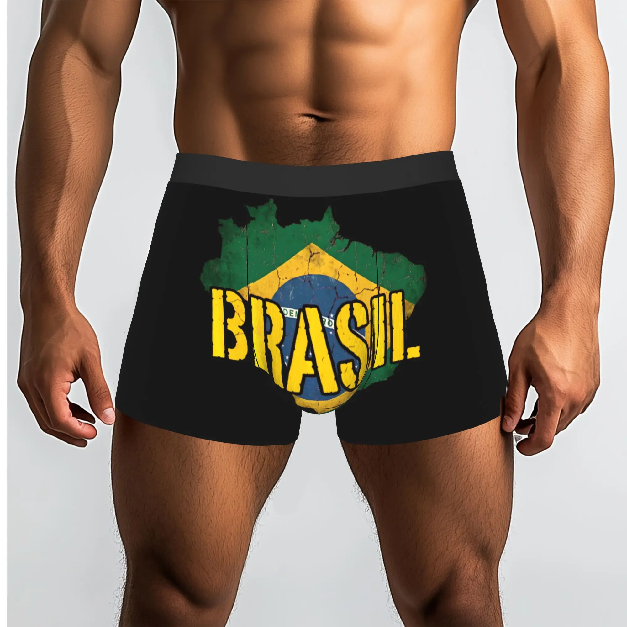 Vintage Brasil Map Flag Distressed Brasil Underpants Homme Panties Man Underwear Comfortable Shorts Boxer Briefs