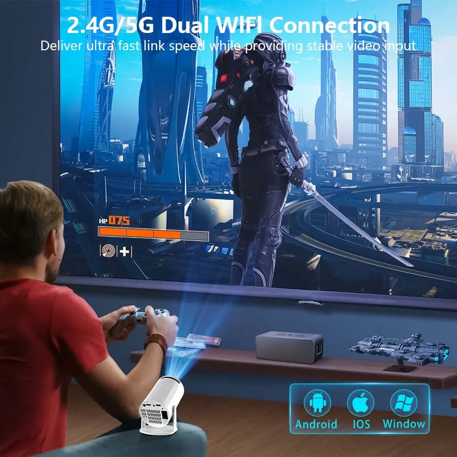 جهاز عرض XBJ محمول 4K لمشاهدة أفلام التخييم، اتصال مباشر WiFi، صب الهاتف، عمر بطارية طويل، تركيز تلقائي