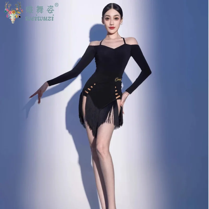 

Latin Dance Costume Tassel Jumpsuit Top Fringe Training Skirt Adult Women Latin Samba Rumba Cha Cha Practice Performance Dress