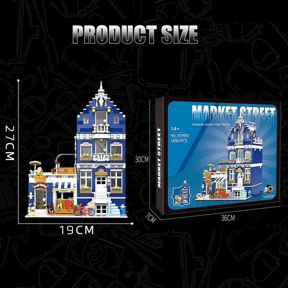 1456PCS City Market Street Building Mini Building Blocks Set with LED Lights Modular MOC Creative Model Set Toys for Adults gift