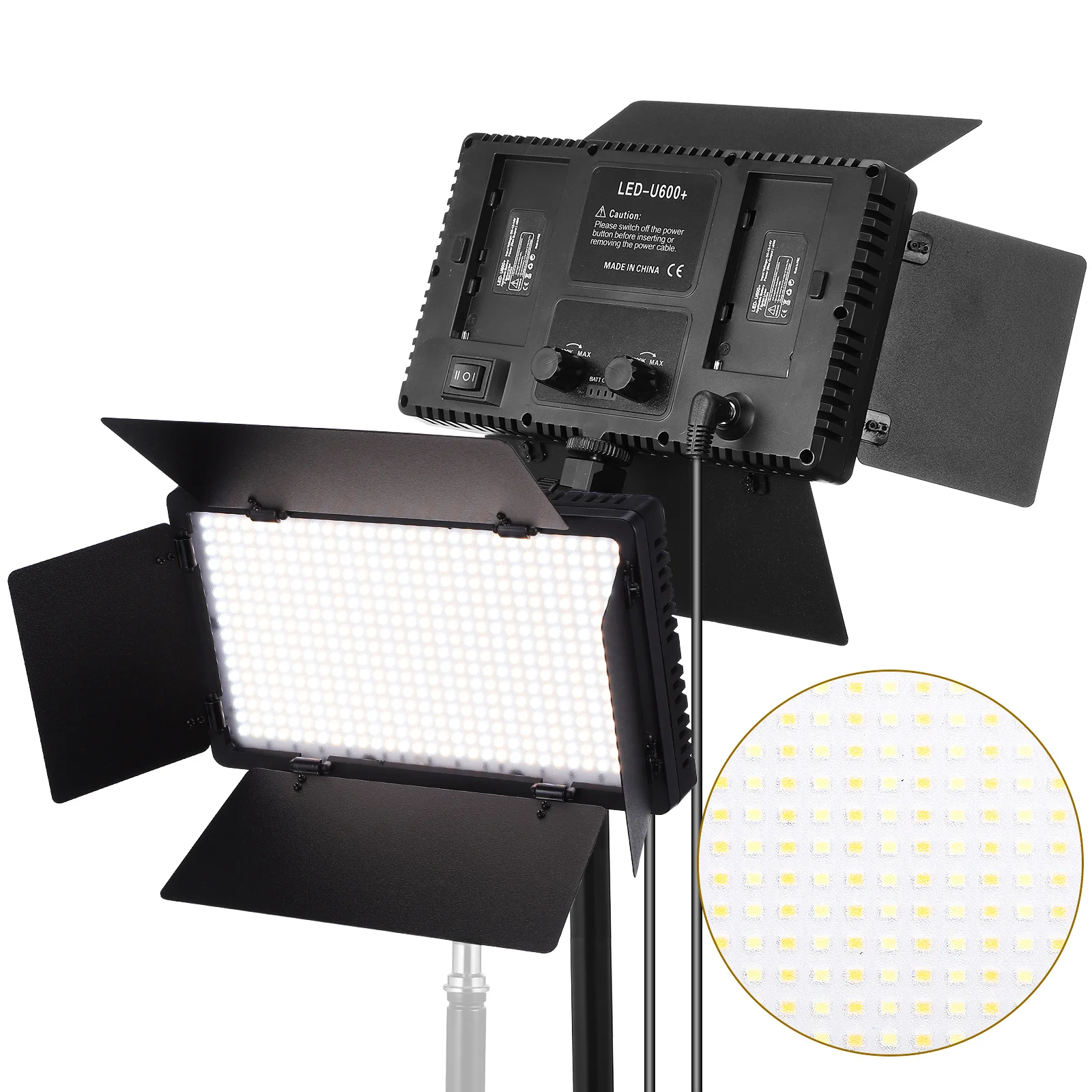 600 LED Light Panel Photography Board Fill Light for Video Recording Adjustable Barn Doors Compact Rechargeable Studio