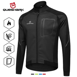 QUESHARK Men Fleece Thermal Winter Long Sleeve Cycling Jacket Windproof Waterproof MTB Road Bike Windbreaker Bicycle Jersey