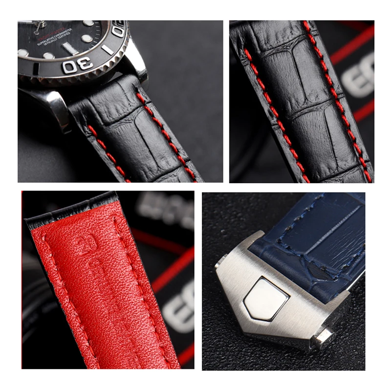 19mm 20mm 22mm Crocodile Grain Cowhide Leather Watchband for Heuer Strap Band Diving Male F1GULF Watch Accessories