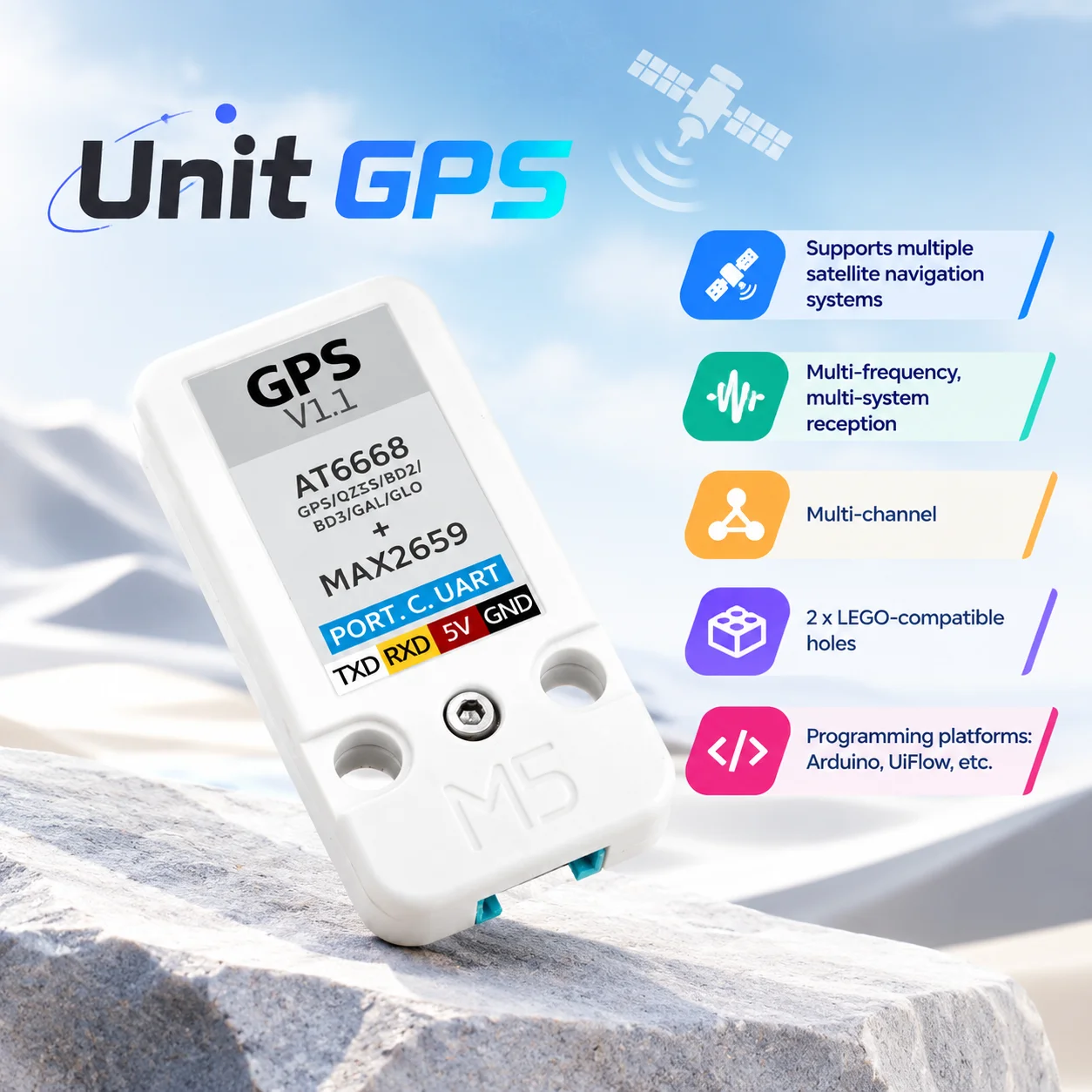 M5Stack Official GPS/BDS Unit v1.1 Dev Board Kit AT6668 BD2 BD3 GLONASS GALILEO QZSS for IoT Positioning Devices(ATGM336H-6N)