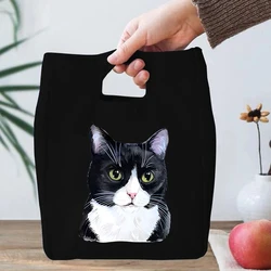 Kids Women Cartoon Cow Cat Lunch Bag Cats Series Insulated Lunch Pouch Student School Office Bento Bag Portable Picnic Food Bag