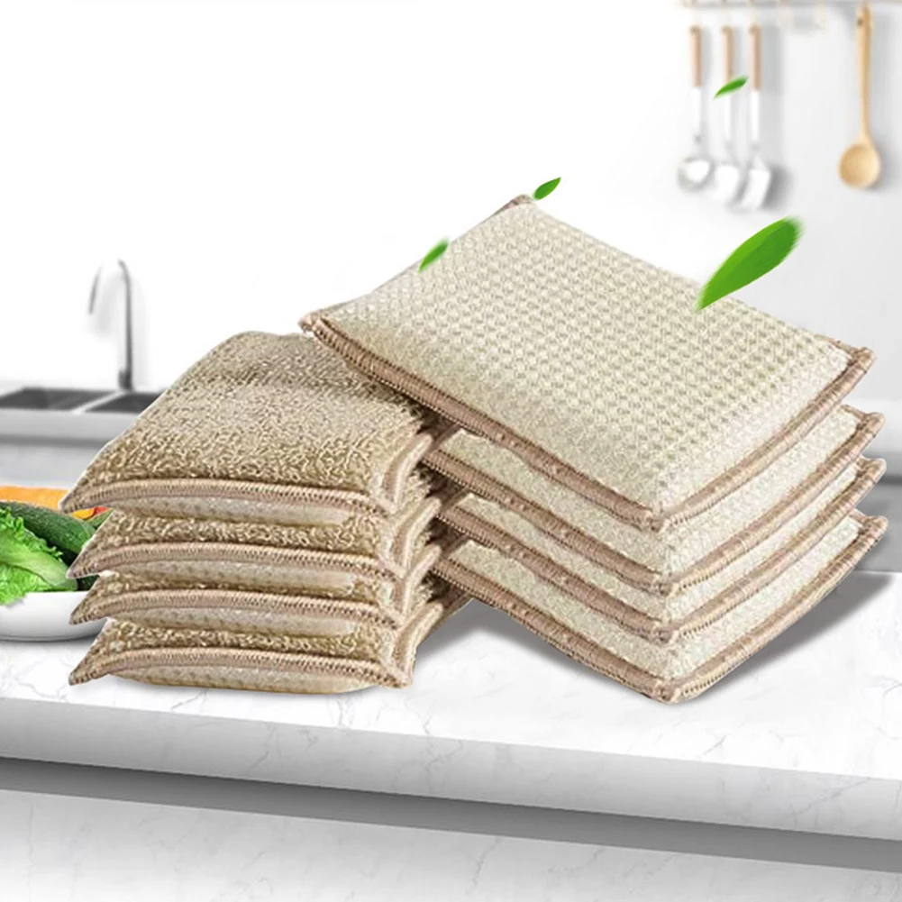 6pcs/Set Natural Bamboos Dishwashing Sponges Strong Water Absorption Dish Sponge Non-Stick Wipe Dish Cloth Kitchen Cleaning Tool