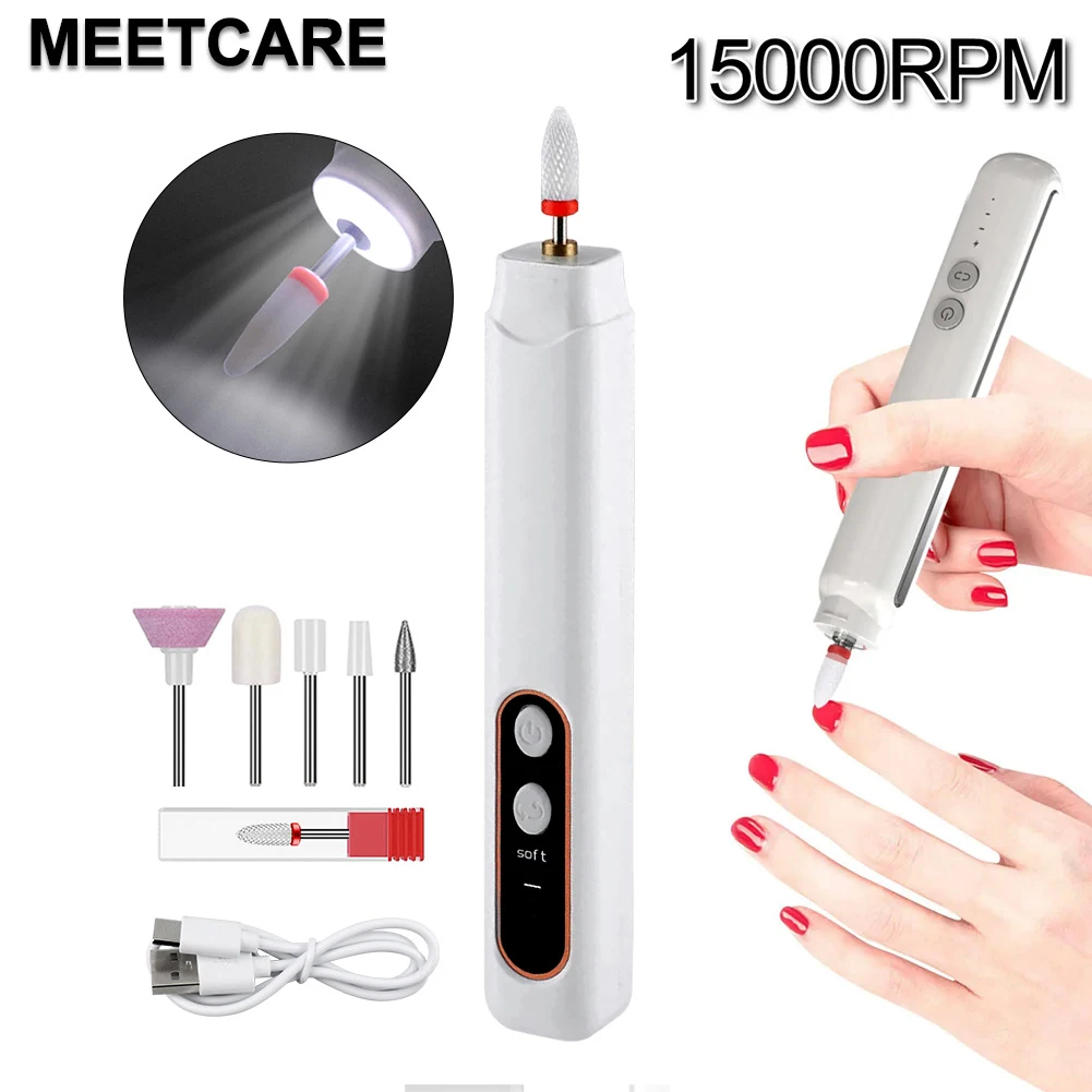 Wireless Nail Drill 15000RPM 6in1 with LED Light for Manicure Cutter Nail Repair and Pedicure Mill Cutter Polisher Sander ﻿