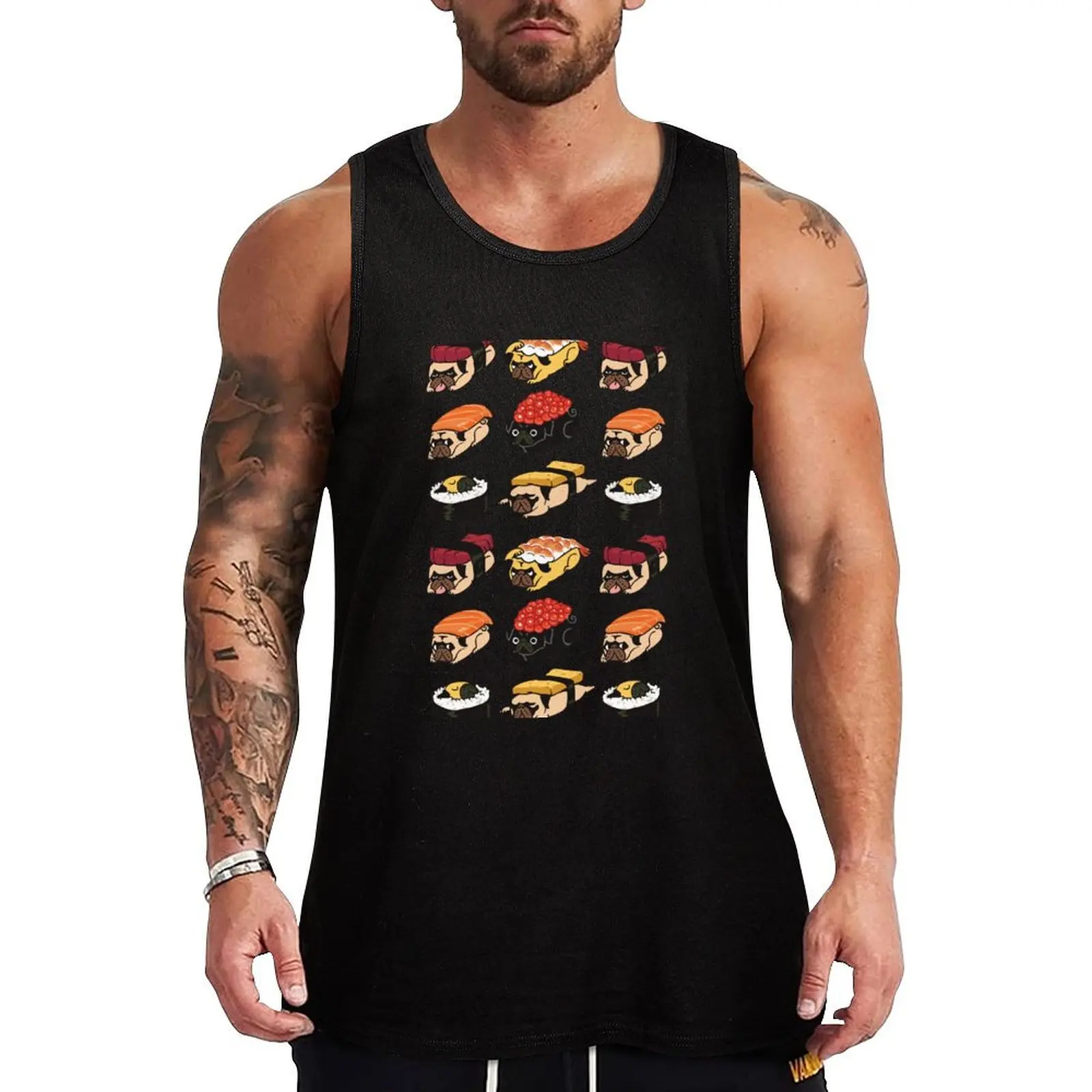 

Sushi Pug Tank Top Man clothes for gym Sleeveless T-shirt male top Gym wear