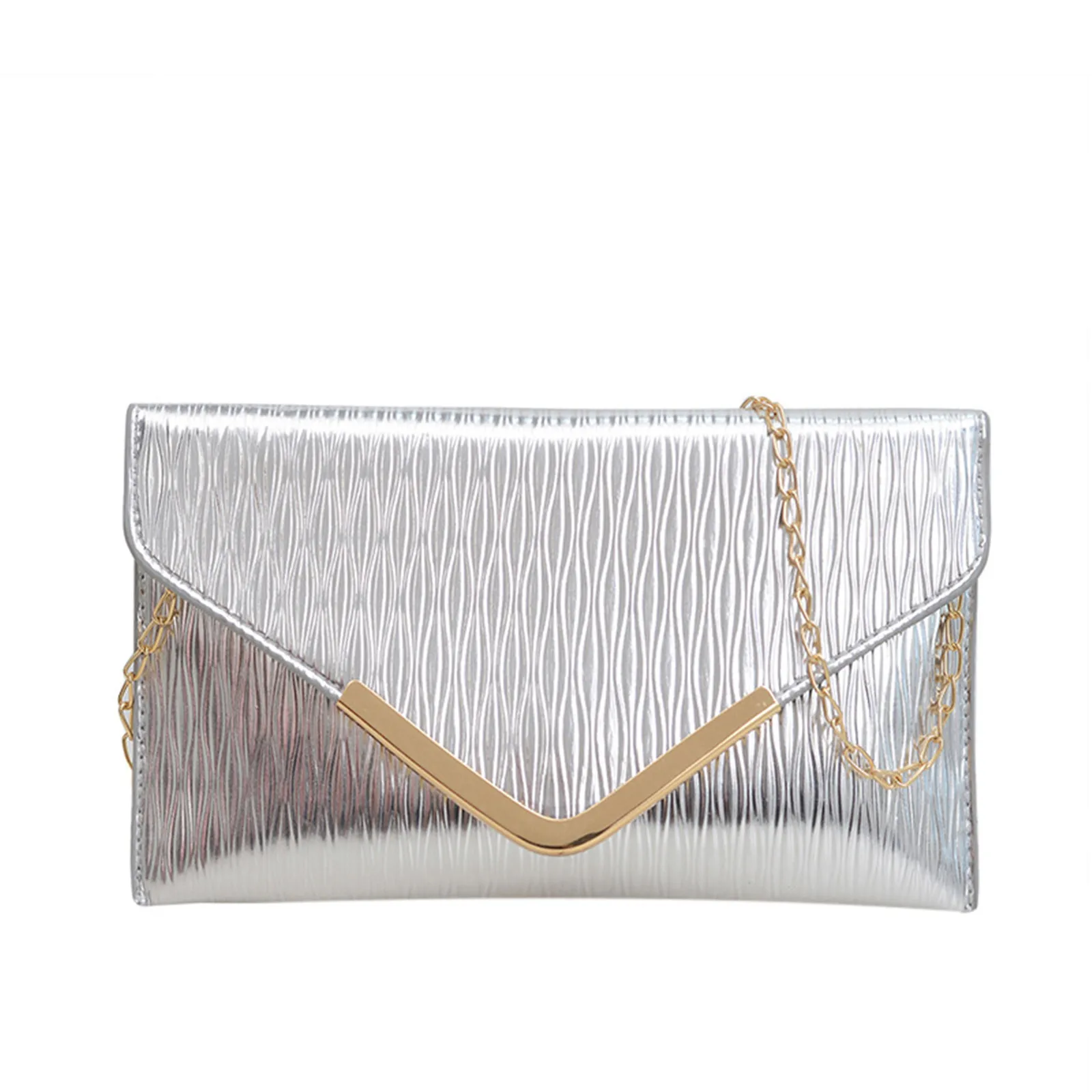 Fashionable Pleated Hand-Held Envelope Bag, Evening Bag, V-Shaped Fashionable Personality Chain Shoulder Bag For Women New 2024