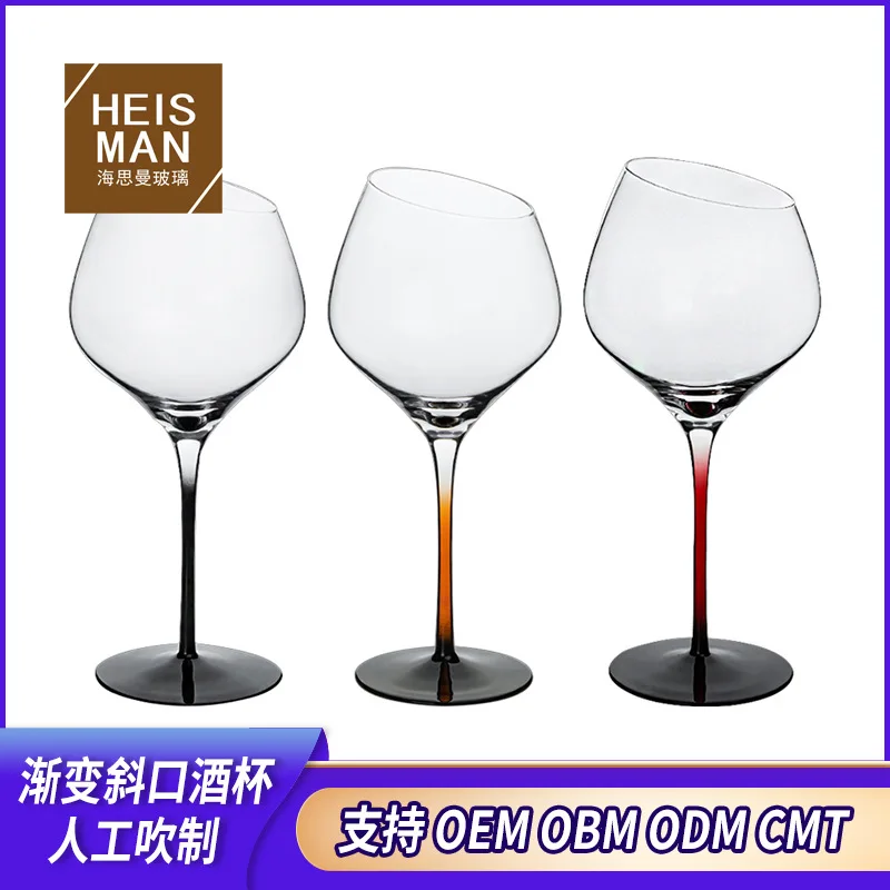 Withered Customized Crystal Diagonal Mouth Red Wine Cup Transparent Colored Cup Rod High Feet Hotel Wine Cup Quick Awakening Win