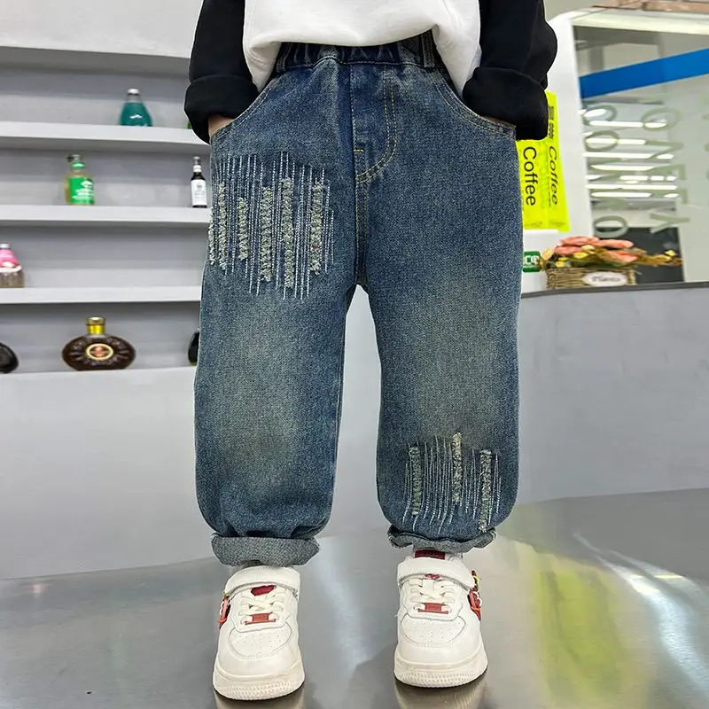 Boys Jeans Spring Autumn 2026 Casual Korean Style Loose Long Pants Fashion Kids Denim Trousers